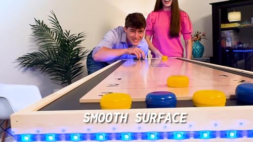 6-Foot Premium Shuffleboard Table w/Folding Legs, Pucks, and Optional LED Lights - Awesome Graphics - Choose Your Model - color: COMIC, size: 6-Foot w/ LED Lights