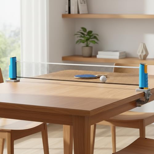 Retractable Table Tennis Net Set, Portable Clip-On Ping Pong Net for Any Flat Surface, Tool-Free Setup with Durable Plastic Construction - color: Yellow