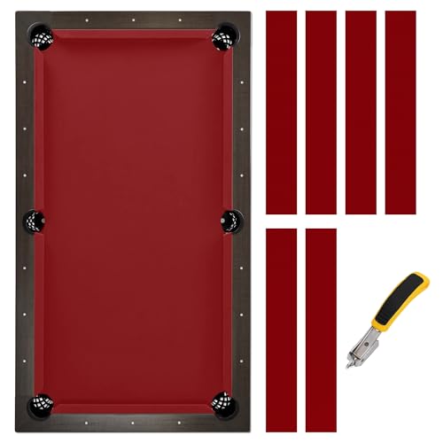 Pool Table Felt Cloth Billiard Cloth with 6 Pcs Cloth Strips and Staple Remover Pool Table Felt Replacement Kit Parts - color: Red, size: 7ft