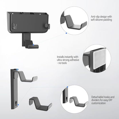 Controller & Headset & Remote Holder Wall Mount with No Drill, 2 Packs Gaming 4 Controllers Hanger Hook Mount for PS5/PS4/XBOX/Switch, Headphone Stand & Remote Control Holer Wall Shelf with Adhesives - size: 3 Packs