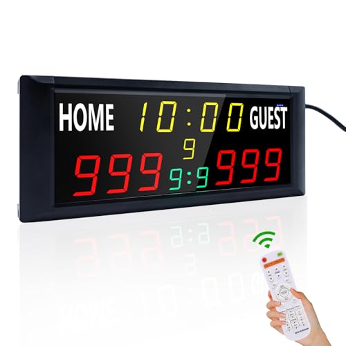 YZ 16” Large Electronic Scoreboard with Remote, Bright LED Scoreboard for Outdoor Games, Digital Scoreboard with Timer Clock, Portable Score Keeper for Football/Basketball/Cornhole/Volleyball - style: plug-in