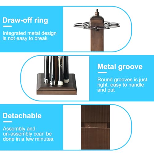 CROWN ME Pool Stick Holder Billiard Cue Rack Holds 8 Sticks Floor Stand metal billiard cue rack, pool cue holder-Finish Bronze - color: Brown
