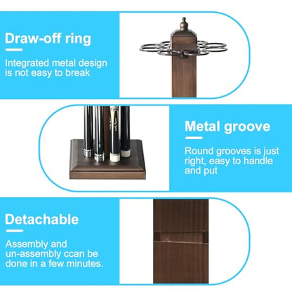 CROWN ME Pool Stick Holder Billiard Cue Rack Holds 8 Sticks Floor Stand metal billiard cue rack, pool cue holder-Finish Bronze - color: Brown