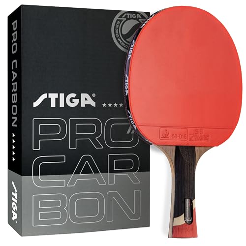 STIGA Pro Carbon + Raptor Performance-Level Table Tennis Rackets with Carbon Technology for Tournament Play - 7-ply Blade with Flared Handles - 2mm Sponge for Enhanced Control and Speed - color: Red
