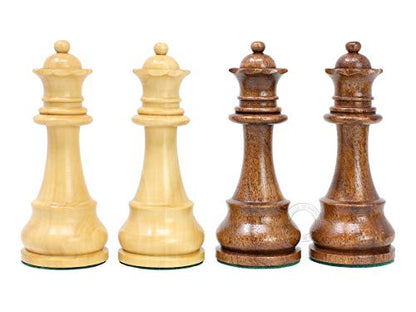 House of Chess - Tournament Chess Set Pieces - Unique Staunton Golden Acacia Wood/Boxwood - King Height: 3.75" (95 mm) - 2 Extra Queens - Weighted