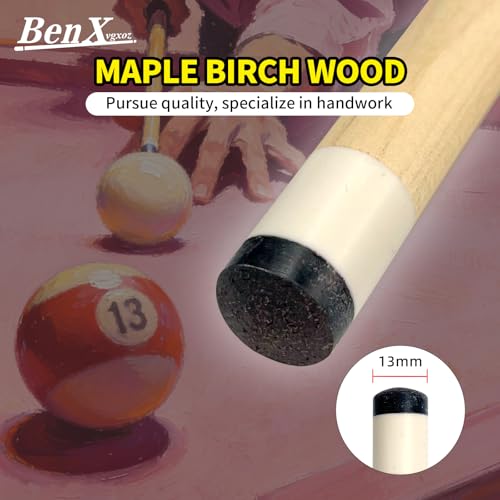 57 Inch Pool Cue Stick - 13mm Fiber Ferrule Tip, Maple Birch Wood Billiard Cue with Chalk & Glove | Explosion-Proof Joint for Home, Bar, Billiard Hall - style: Maple Birch Wood Billiard Cue-Pink