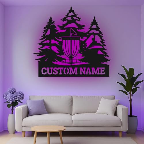 Custom Disc Golf Basket Led Light Metal Wall Art Personalized Gift for Disc Golfers Outdoor Decor for Enthusiasts