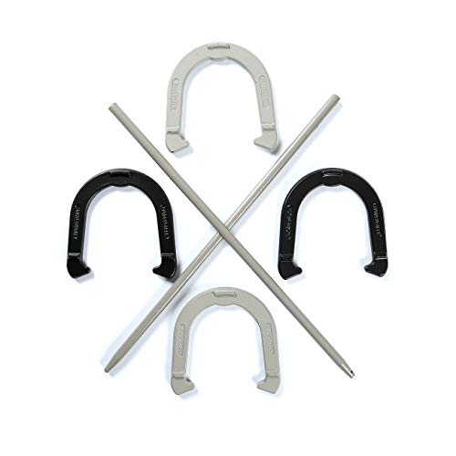 Trademark Innovations Premium Reinforced Carbon Steel Horseshoe Set with Carry Bag (Black and Gray)