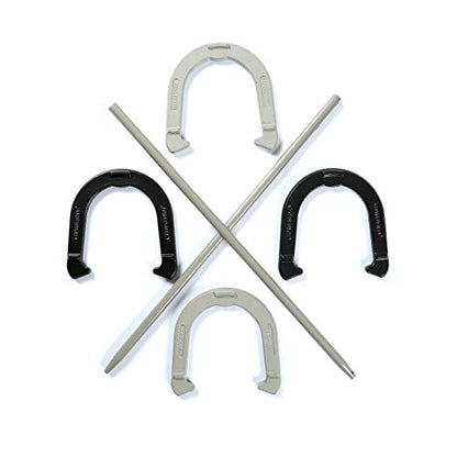 Trademark Innovations Premium Reinforced Carbon Steel Horseshoe Set with Carry Bag (Black and Gray)