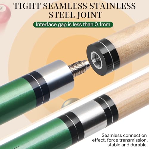 Kmise Pool Stick Set - 58" Pool Cue Stick, Canadian Maple Professional Billiards Pool Cue, Pool Sticks for Adults, 18 20oz Green, Black, Pool Stick for Bar House Pool Table Sports