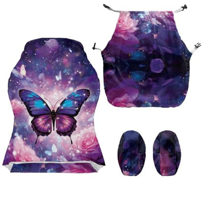 Suobstales Galaxy Butterfly Rose Flower Pattern Gaming Chair Cover, Soft Gaming Chair Slipcovers for Office, Soft Spandex Gaming Chair Slipcovers with Armrest Covers for Office Chair, Computer Chair - color: Galaxy Butterfly Rose Flower