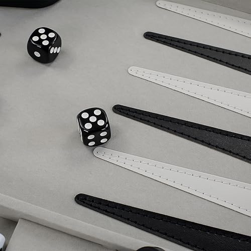 Backgammon Sets for Adults, 15" Backgammon Set Leather Large, Travel Backgammon Board Games - Classic Board Game (Grey Inner Lining) - color: Grey