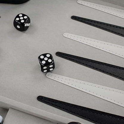 Backgammon Sets for Adults, 15" Backgammon Set Leather Large, Travel Backgammon Board Games - Classic Board Game (Grey Inner Lining) - color: Grey