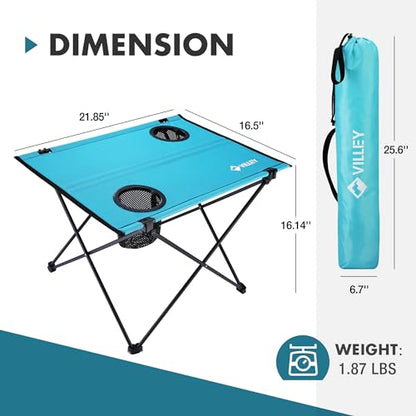 VILLEY Folding Camping Table, Lightweight Portable Beach Table with 2 Cup Holders & Carry Bag for Camping, Beach, Fishing, Travel, and Outdoor Activities(Small) - size: Small