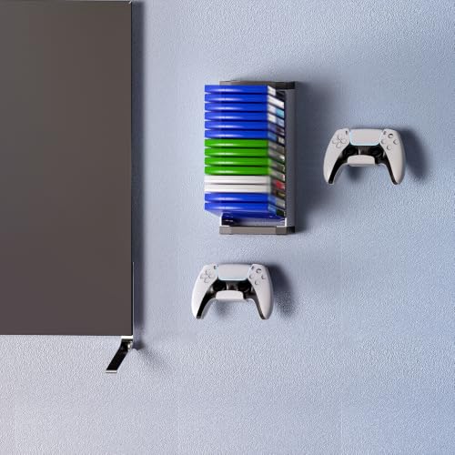 Nargos Video Game Holder Wall Mount, Gaming Accessories Storage for PS5, PS4, Xbox One, Xbox Series X/S Game Cases, Organizer Accessories (Include 2 Controller Wall Holders)