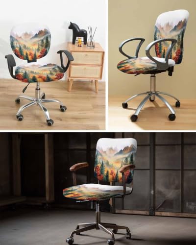 Savannan Office Chair Cover, Autumn Forest Orange Leaves Protective Stretch Elastic Universal Cover for Desk Task Chair,Computer Rotating Chair 1 Pcs Mountains Nature Landscape