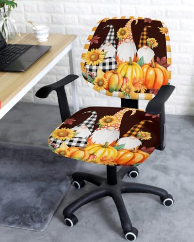 Savannan Office Chair Cover, Fall Gnome Sunflower Thanksgiving Pumpkin Protective Stretch Elastic Universal Cover for Desk Task Chair,Computer Rotating Chair 1 Pcs Orange Plaid