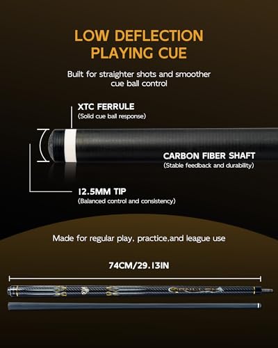 KONLLEN Carbon Fiber Pool Cue Stick 58-inch Professional Pool Sticks for Adults Full Carbon Technology Low Deflection Pool Cue Billiard Cues with 12.5mm Tip (Easy to Control, Pro Taper, Ultra-Smooth) - color: 007 gold