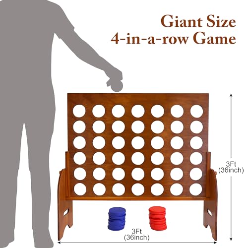 GOTHINK Giant 3Ft Four in a Row Yard Game with Carrying Case Indoor Outdoor Family Game - color: Wooden 3ft Giant Four in a Row Game