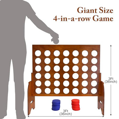 GOTHINK Giant 3Ft Four in a Row Yard Game with Carrying Case Indoor Outdoor Family Game - color: Wooden 3ft Giant Four in a Row Game