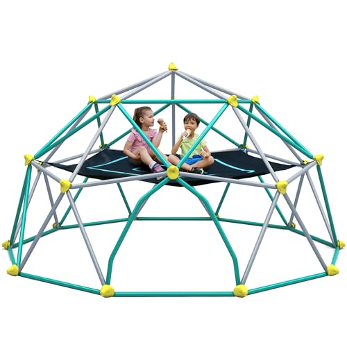 Merax 13FT Climbing Dome with Hammock, Outdoor Geometric Dome Climber Play Center for Kids 3-10 Supporting 1000 lbs, Easy Assembly Jungle Gym - style: 13FT Green & Silver