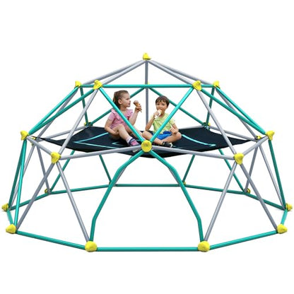Merax 13FT Climbing Dome with Hammock, Outdoor Geometric Dome Climber Play Center for Kids 3-10 Supporting 1000 lbs, Easy Assembly Jungle Gym - style: 13FT Green & Silver