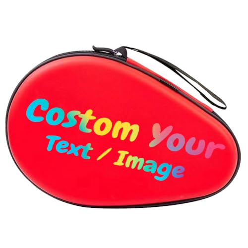 Personalized Table Tennis Racket Case, Custom Hard Shell Ping Pong Storage Bag Ping Pong Paddles Case with Zipper Can Hold 2 Short-Handled Rackets or 1 Long-Handled Racket - color: Red