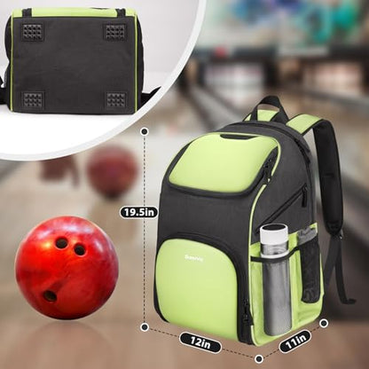 Bosynoy Bowling Backpack, Bowling Ball Bag Totes for Single Ball with Shoe Compartment & Foam Padded, Fits Shoes Up to US Mens Size 16, Grey - color: Green