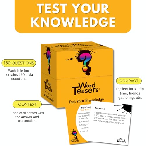 ? WORD TEASERS Test Your Knowledge - Random Knowledge Trivia Game for Adults & Kids - Fun & Interesting Trivia Card Game for Family Game Night - A Great Car Trivia Game - 150 Fun Fact Cards
