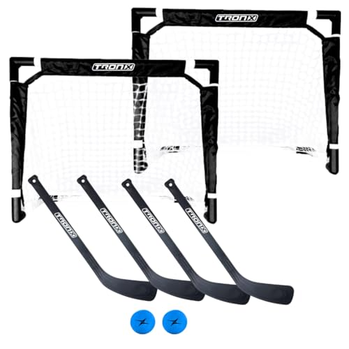 TronX - Mini Kids Knee Hockey Set – Complete 4-Player Indoor Kit with (2) Mini Goals, (4) Mini Sticks, and (2) Mini Foam Balls