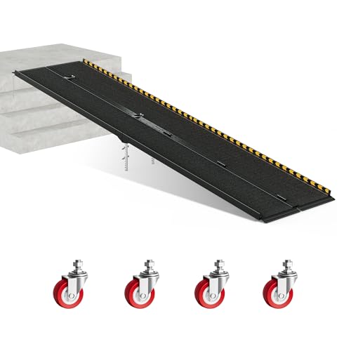CAMMOO 10FT Portable Wheelchair Ramp-800LBS Heavy-Duty, High-Strength Aluminum Alloy with 4 Adjustable Legs, 4 Wheels, Triple Anti-Slip and Seamless Design, Ideal for Home Steps, Threshold, Doorways - size: 10 FT