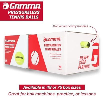 Gamma Sports Pressureless Tennis Balls Box - Ideal for Practice, Teaching, and Training with High-Visbility Felt - Indoor and Outdoor Court Play - 48 and 75 Pack Sizes - size: Box of 75