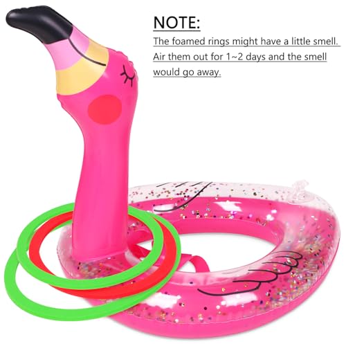 3 PCS Flamingo Inflatable Ring Toss Game - Pool Party Toys Supplies Luau Decorations