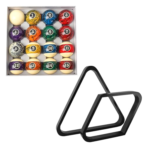 GSE Games & Sports Expert 8-Ball Triangle & 9-Ball Diamond Pool Ball Racks with 2-1/4" Standard Pool Balls, Billiard Balls and Racks Set, Pool Table Accessories (Several Colors Available) - color: Dark Marble Style Balls, style: Black Racks