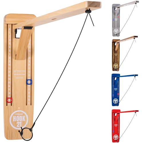 GoSports Hook 21 Wall Mounted Ring Swing Game with Foldable Arm - Play Indoors or Outdoors - color: Natural Varnish