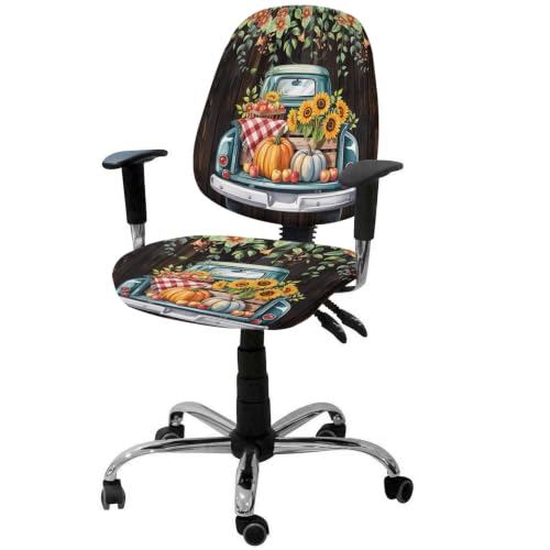 Savannan Office Chair Cover, Autumn Pumpkin Truck Protective Stretch Elastic Universal Cover for Desk Task Chair,Computer Rotating Chair 1 Pcs Fall Leaves on Wood