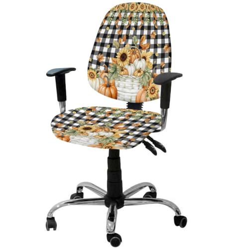 Savannan Office Chair Cover, Fall Harvest Pumpkin on Buffalo Protective Stretch Elastic Universal Cover for Desk Task Chair,Computer Rotating Chair 1 Pcs Yellow Sunflower on Black White
