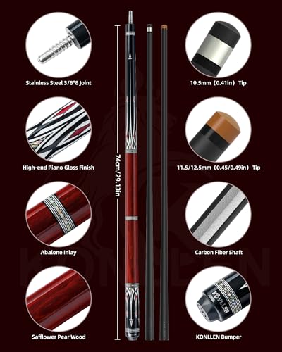 KONLLEN 58 Inch 19oz Carbon Fiber Pool Cue Stick | low deflection,10.5/11.5/12.5mm tips,weight-adjustable design,3/8x8 joint,handcrafted inlay,premium handle - color: AS-1F-10.5mm