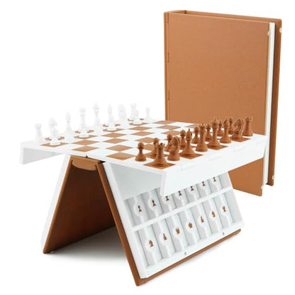 3D Printed Chess Set, Foldable Book Chess Set with Magnetic Pieces and Built-in Space, Bookshelf Board Game for Adults and Families