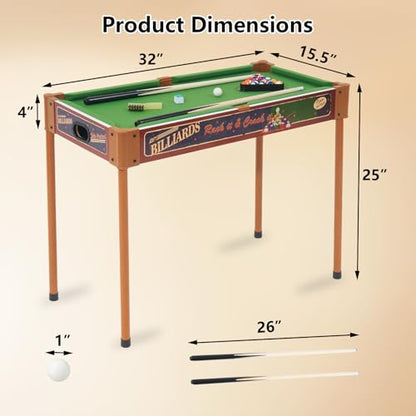 RAYKEEP 32" Mini Pool Table, 2-in-1 Tabletop Billiard Table with Removable Legs for Kids & Adults, Portable Pool Game Set w/Cues & Balls for Living Room, Game Room