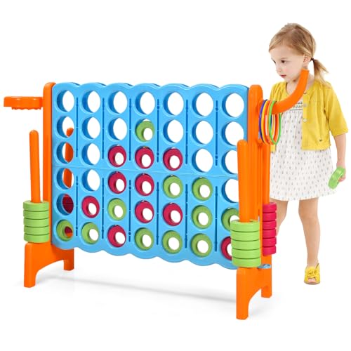 AKUSTIK Giant Connect Game Outdoor, 4 in a Row Jumbo 4 to Score for Kids Adults Family Party Yard Lawn, Large Connect Game with Quick Release Slider 42 Jumbo Rings - color: Orange