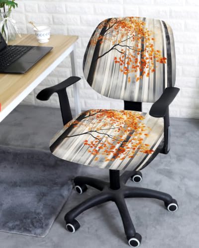 Savannan Office Chair Cover, Autumn Forest Watercolor Leaf Protective Stretch Elastic Universal Cover for Desk Task Chair,Computer Rotating Chair 1 Pcs Fog Abstract Black Tree