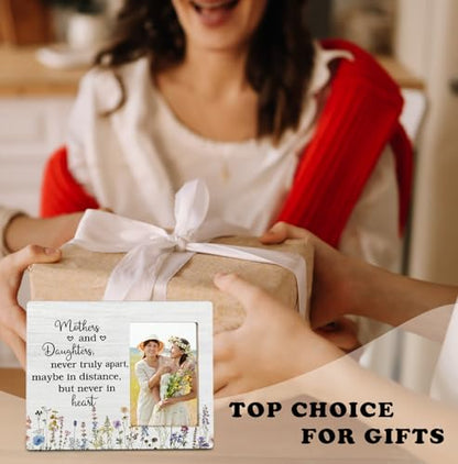 Mothers and Daughters Never Truly Apart 4x6 Picture Frame, Best Mom Birthday Gifts Photo Frame, Rustic Farmhouse Country Wildflower Flower Wood Frames for Wall or Tabletop Display - color: Mothers