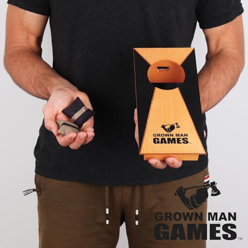 Grown Man Games Mini Tabletop Cornhole Set - Desktop Corn Hole Game with Bean Bags - Portable Indoor Toss Game for Office Desk, Bar, Travel & Party - Fun Gift for Men, Adults & Family