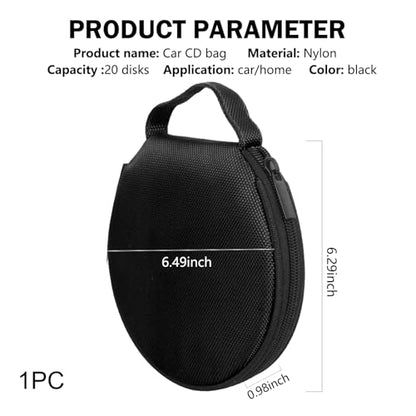 1 PC 20 Capacity CD Holder, Waterproof CD Case with Reinforced Handle, Anti-Scratch DVD Storage Case with Non-Woven Lining, Travel-Friendly Car CD Organizer for Car/Home/Travel (Black)