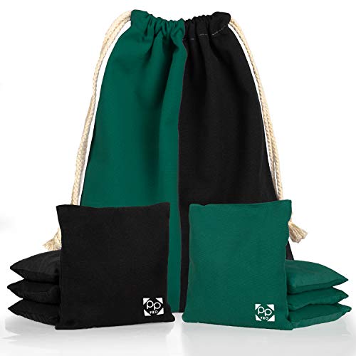 Professional Cornhole Bags - Set of 8 Regulation All Weather Double Sided - Sticky Side/Slick Side Bean Bags for Pro Corn Hole Game - color: Hunter Green & Black