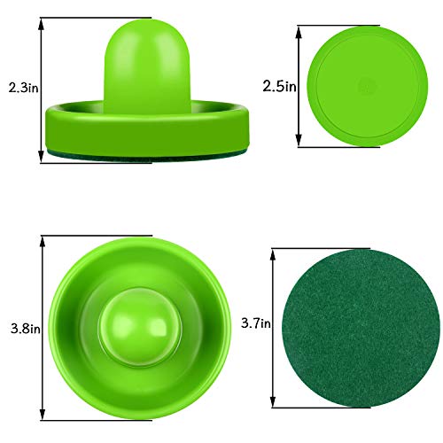 ONE250 Air Hockey Pushers and Red Air Hockey Pucks, Goal Handles Paddles Replacement Accessories for Game Tables (4 Striker, 4 Puck Pack) - color: Green & Yellow