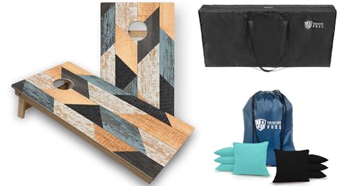 Tailgating Pros Cornhole Boards - 4'x2' Tournament Grade Wood Pattern Cornhole Game w/Carrying Case & Set of 8 Corn Hole Bean Bags w/Tote - color: 4'x2' Distressed Wooden
