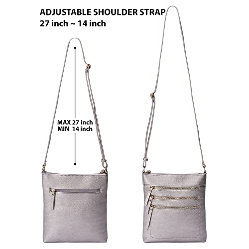Solene Crossbody Bag Functional Multi Pocket Messenger Purse Top Zip Closure Shoulder Handbag With Adjustable Strap - color: Lt. Pewter