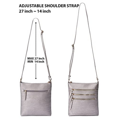 Solene Crossbody Bag Functional Multi Pocket Messenger Purse Top Zip Closure Shoulder Handbag With Adjustable Strap - color: Lt. Pewter